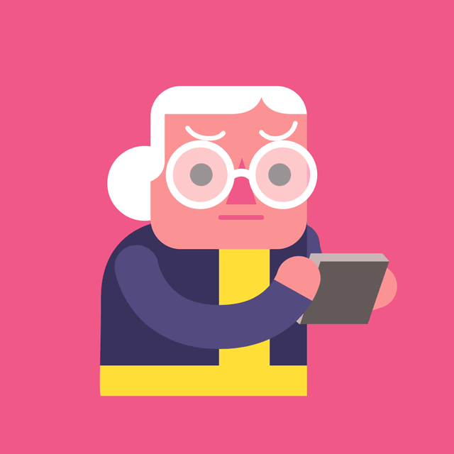 old woman frowning at a calculator