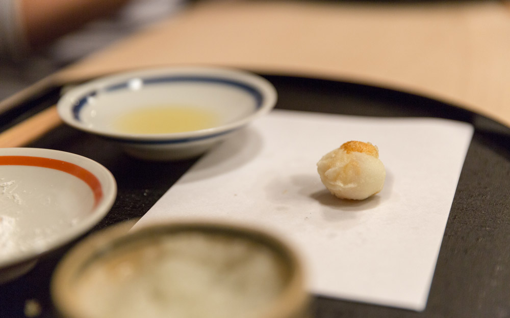 quail egg tempura made at expensive japanese restaurant